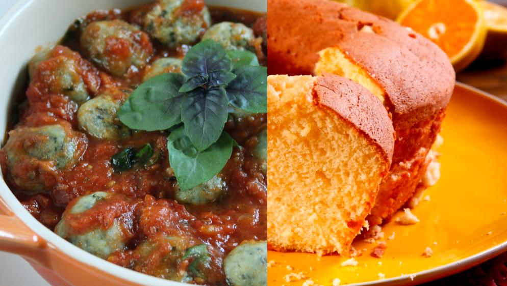 Nhoque de espinafre e Bolo de laranja