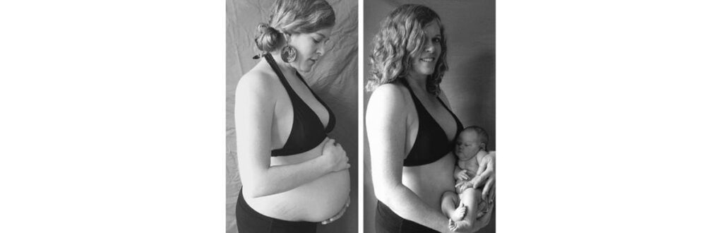 Esta é a Jessie, em foto montagem antes e depois da gravidez