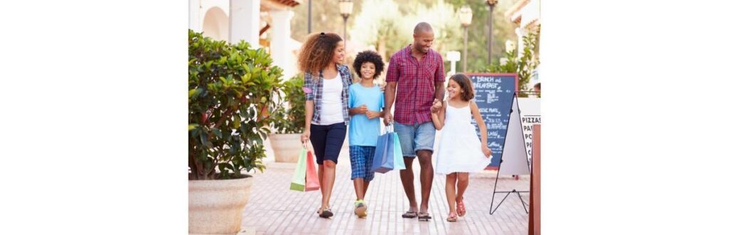 family-walking-along-street-with-shopping-bags-picture-id469197022