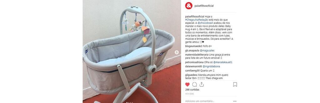 (A Chicco é uma marca italiana de produtos infantis. Foto: Reprodução / Instagram @paisefilhosoficial)