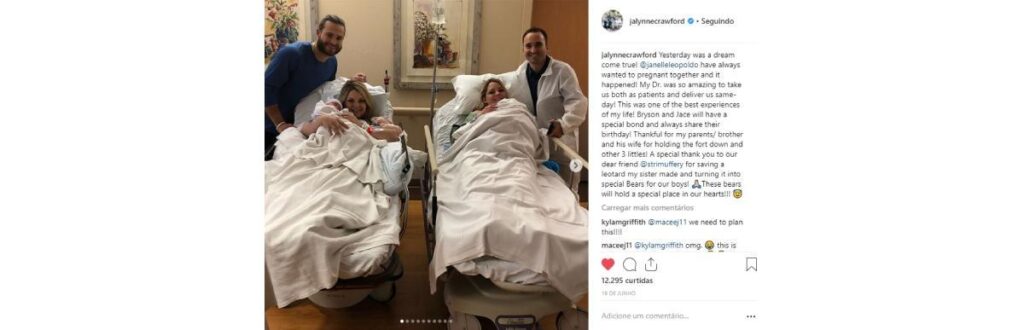 As gêmeas Jalynne Crawford e Janelle Leopoldo com seus bebês