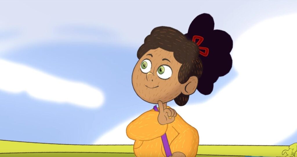 O desenho ensina a língua brasileira de sinais as crianças.