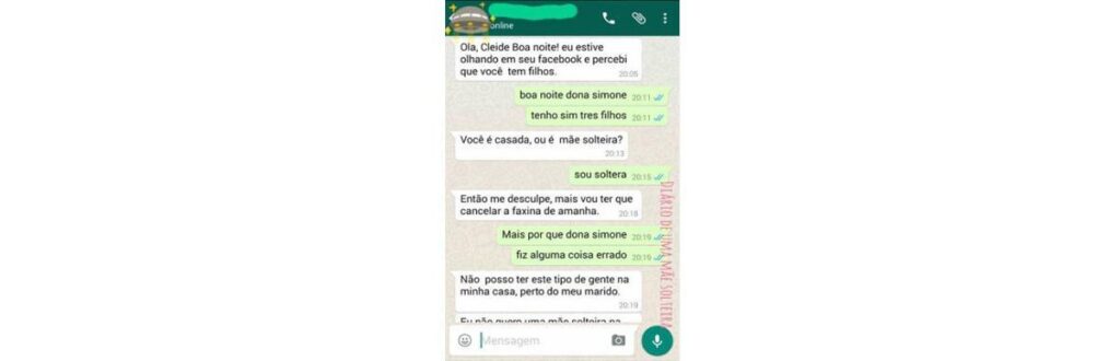 Mensagens trocadas pela mãe com a chefe