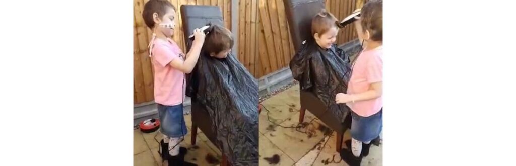 lulu raspando o cabelo do amigo