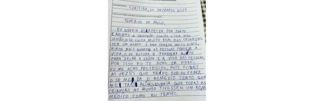 Augusto tem 7 anos e resolveu homenagear seu otorrino na lição de casa