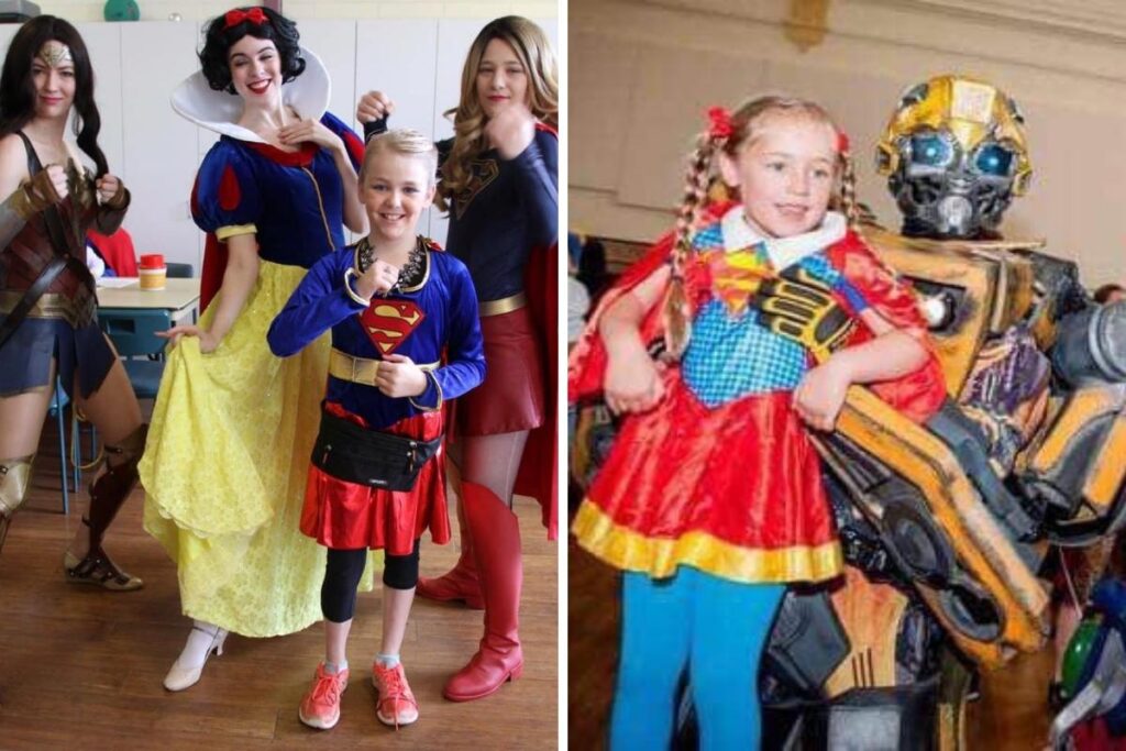 A festa é organizada com fantasias preferidas das crianças