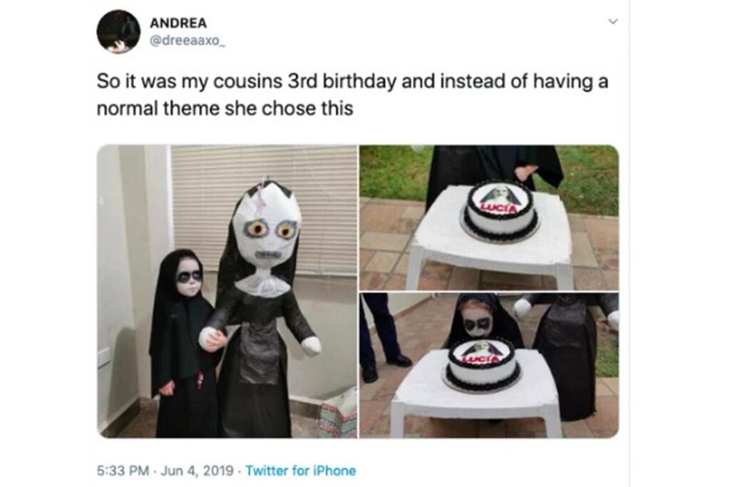 Sofia foi para a festa caracterizada da personagem principal do filme: a irmã Lucia