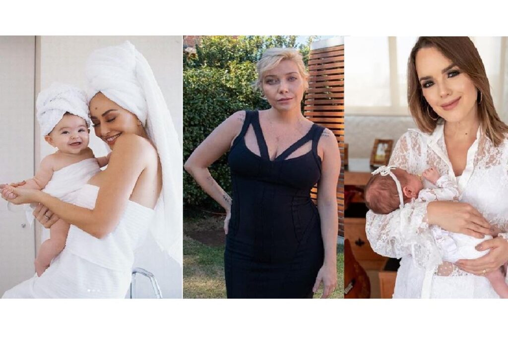 Thaeme amamenta a filha ainda recém-nascida