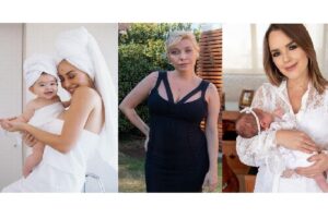 Thaeme amamenta a filha ainda recém-nascida