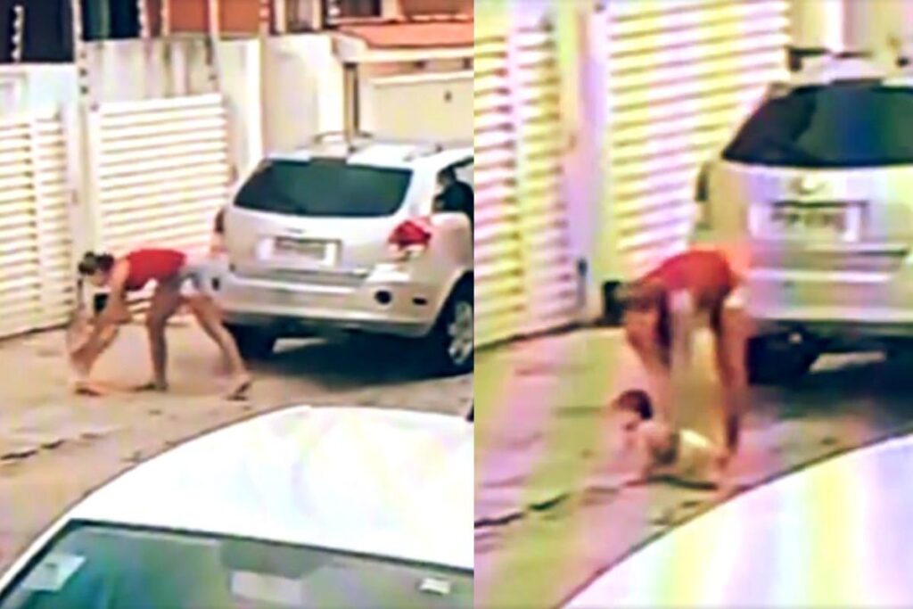 Beatriz Fernandes deixa a filha na calçada na porta da casa do ex-namorado