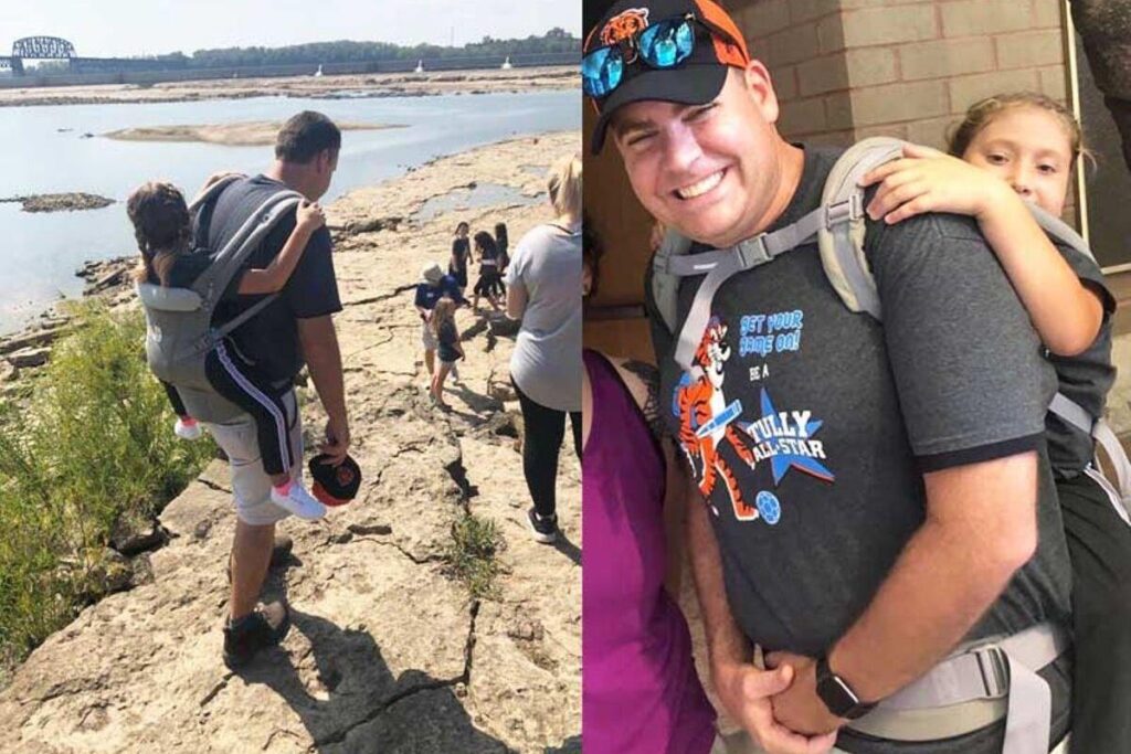 Professor carrega aluna nas costas