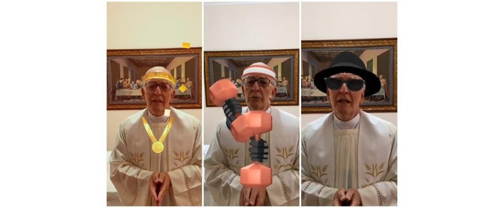 Padre Luiz César Moraes acionou o filtro do Facebook, sem querer, durante a transmissão ao vivo da missa