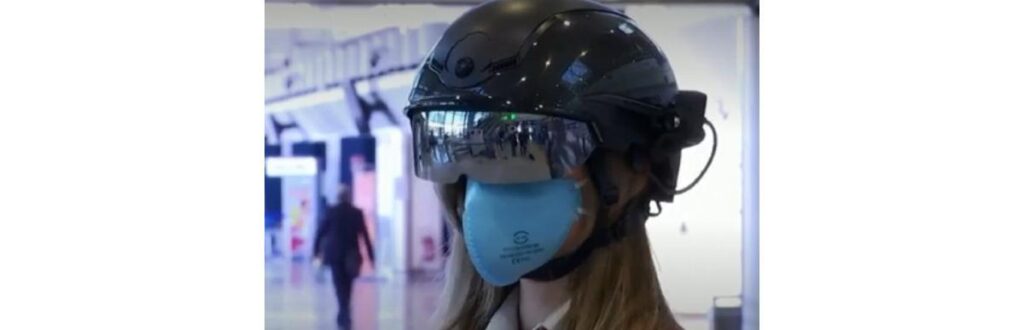 O capacete-termômetro mede a temperatura das pessoas