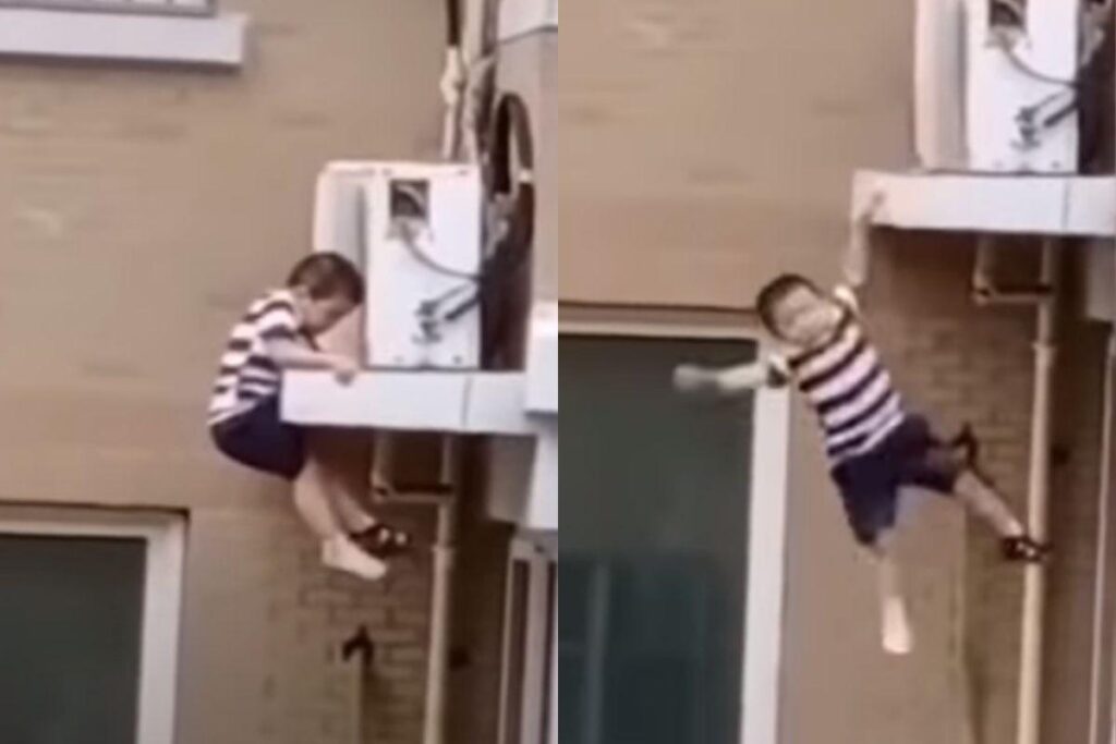 Vizinho salva criança que caiu da janela do prédio