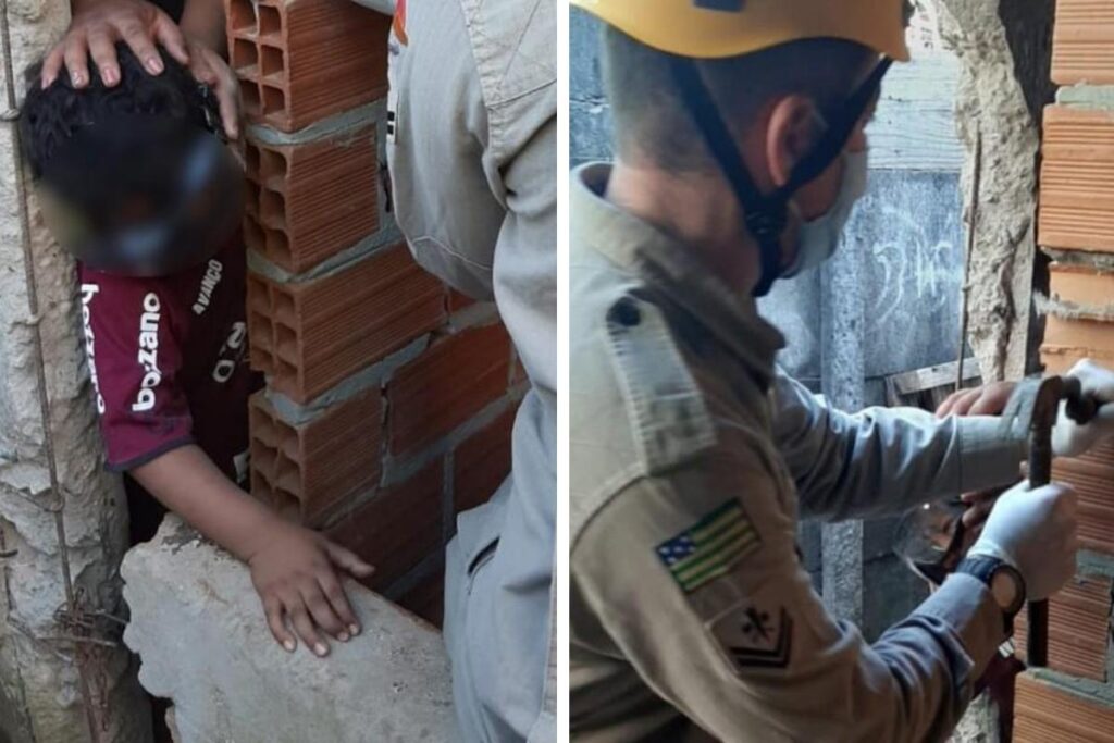 Criança ficou com cabeça presa entre duas paredes e precisou ser resgatada em Mineiros