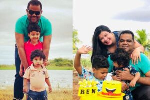 Nicácio Belfort, idealizador do @amordepapaireal, com a esposa e os filhos Benjamin e Lucas