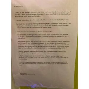 Bilhete enviado pela vizinha