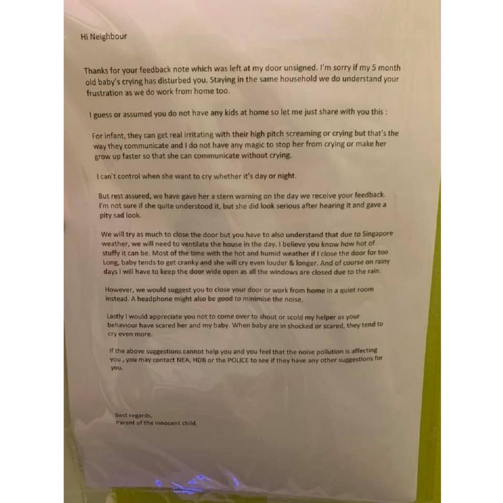 Bilhete enviado pela vizinha