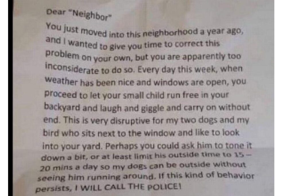 Vizinho manda bilhete brutal