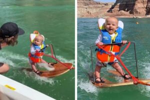 Rick é o mais jovem no esqui aquático