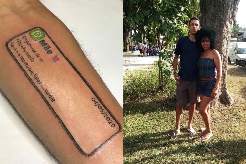 O filho fez tatuagem com a última mensagem da mãe