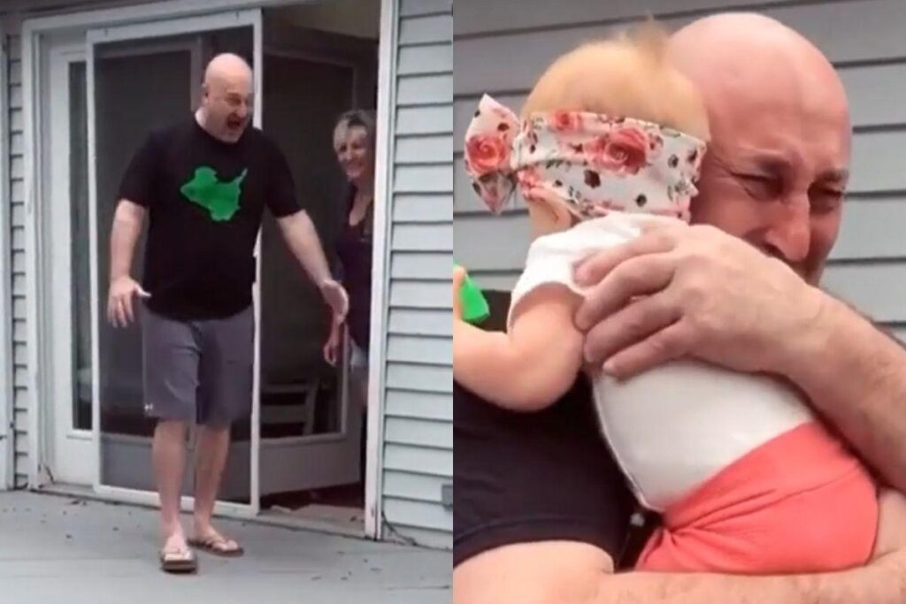 Avô conhece neta 10 meses após o nascimento