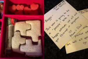 Mãe prepara lanche especial para animar primeiro dia de aula do filho