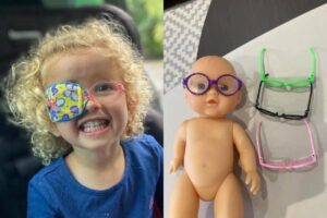 Mãe encontra boneca que usa óculos para presentear a filha