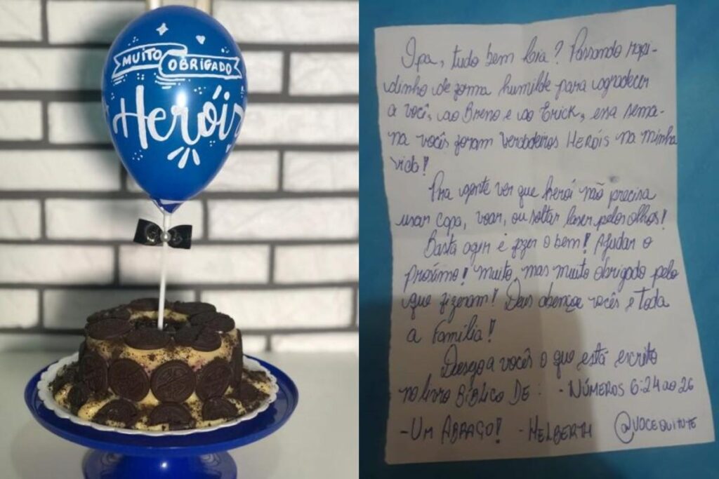 Os meninos agradeceram pelo bolo