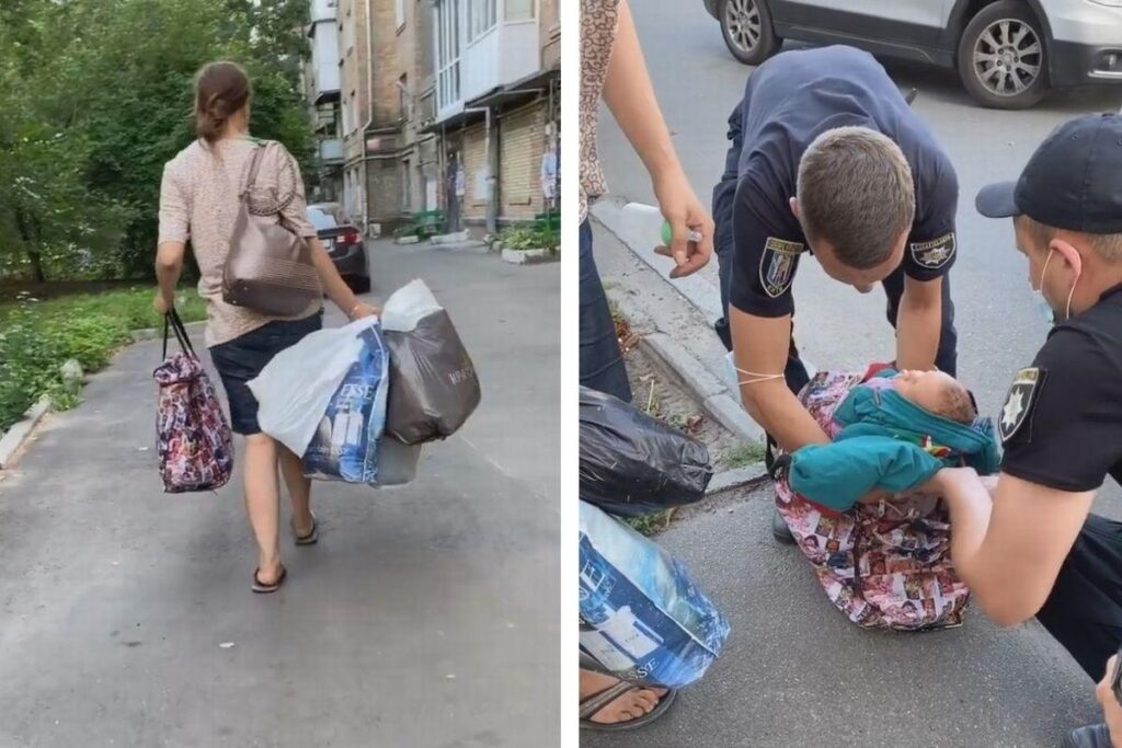 A mãe estava cantando uma canção de ninar para a bolsa
