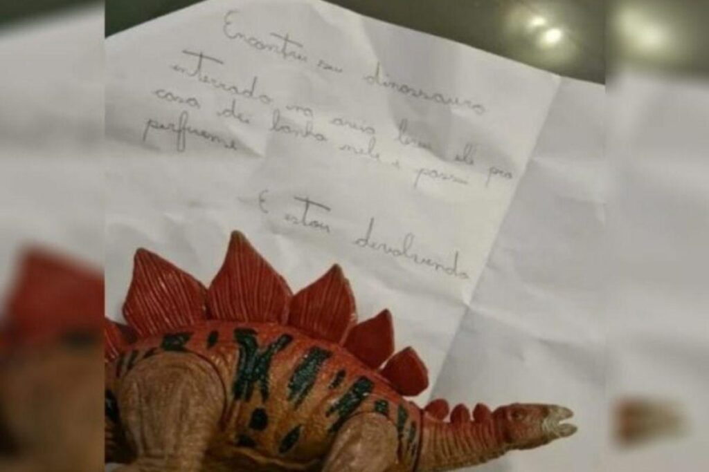 A mãe colocou um cartaz na Superquadra Norte 313 para tentar recuperar o brinquedo