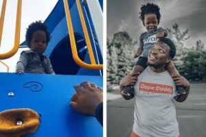 Taj fez um discurso para encorajar o pai a subir no brinquedo