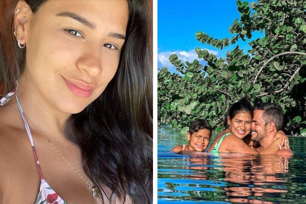 Grávida, Simone ganha carinho do marido e do filho em viagem de férias