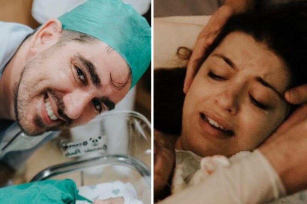 O pai comemorou a chegada da primeira filha