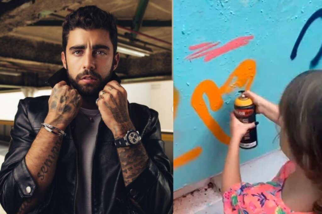 Ele levou os filhos para grafitar