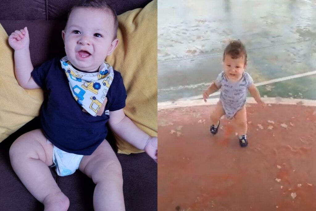 Rafael deu um susto na família ao aparecer dando os primeiros passos