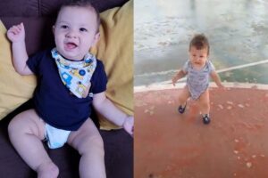 Rafael deu um susto na família ao aparecer dando os primeiros passos