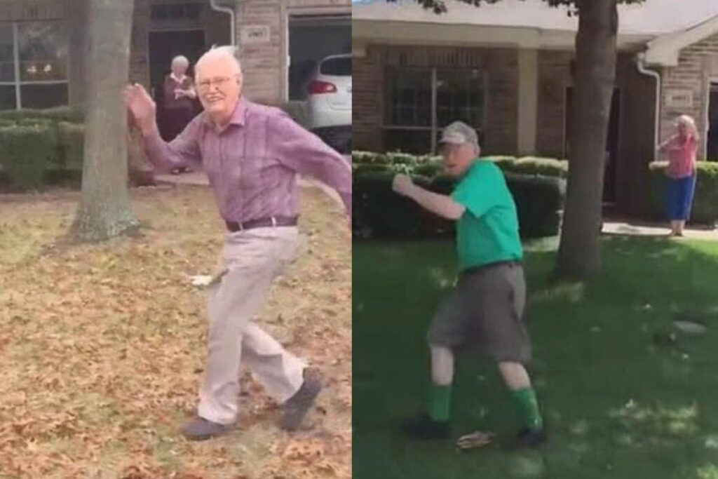 O avô faz questão de sempre correr para se despedir da neta