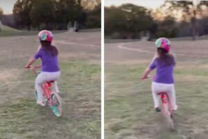 Menina com Down anda de bike pela 1ª vez sem rodinhas