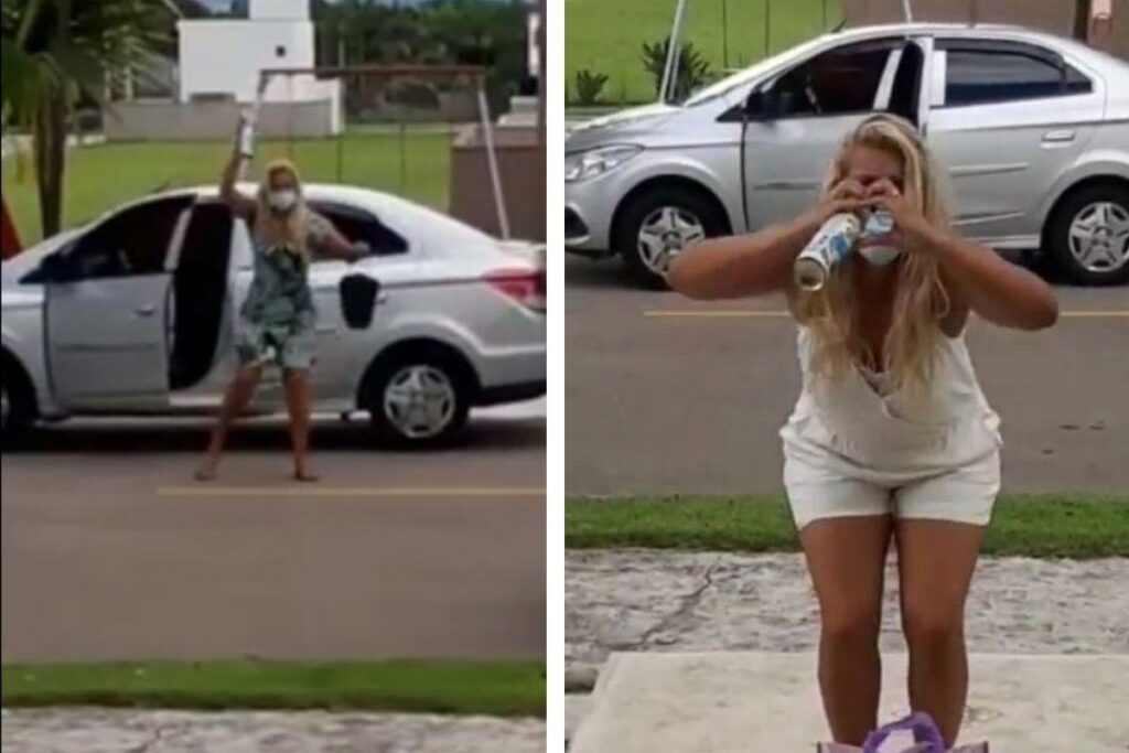 Mulher viraliza ao entregar almoço de forma inusitada à irmã