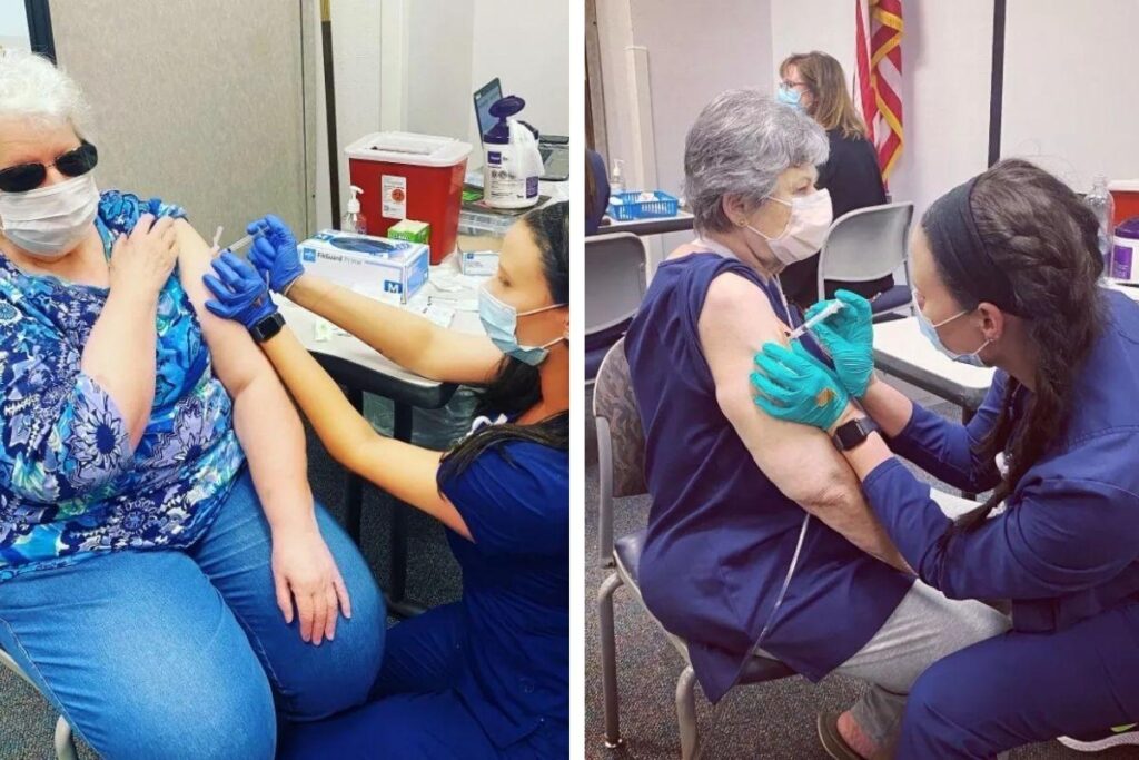 Enfermeira se surpreende ao encontrar avós para receber vacina da covid-19