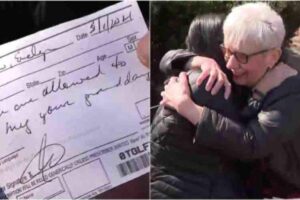 Após a avó e a neta receberem 2 doses da vacina contra o coronavírus elas se abraçaram