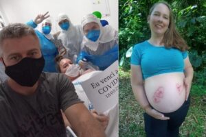 Mãe de trigêmeos que foi internada após o parto recebe alta e conhece os filhos