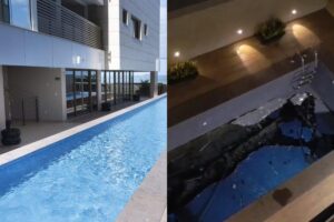 Piscina desabou em garagem em condomínio de luxo em Vila Velha, no Espírito Santo