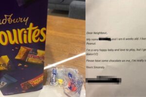 Mãe dá chocolates aos vizinhos para amenizar incomodo com choro do filho