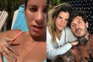 Grávida, Shantal mostra estrias nos seios