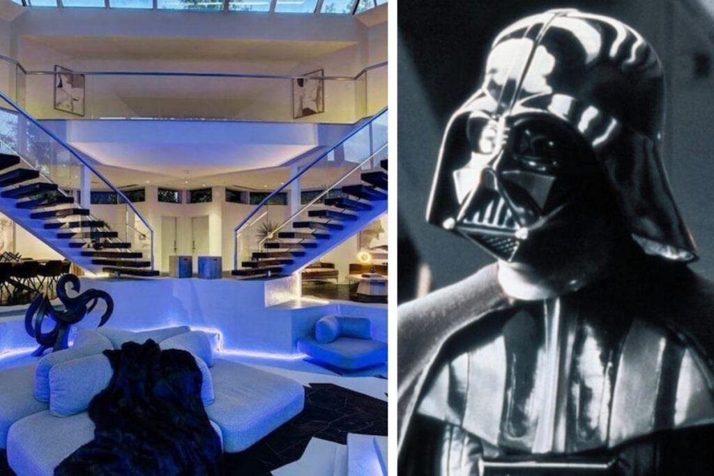 A fachada da mansão é inspirada da famosa máscara do personagem