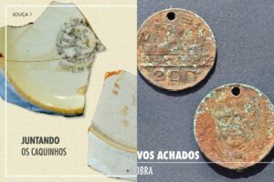 Pedaços de uma dentadura e de ossos de animais encontrados durante a escavação no Museu