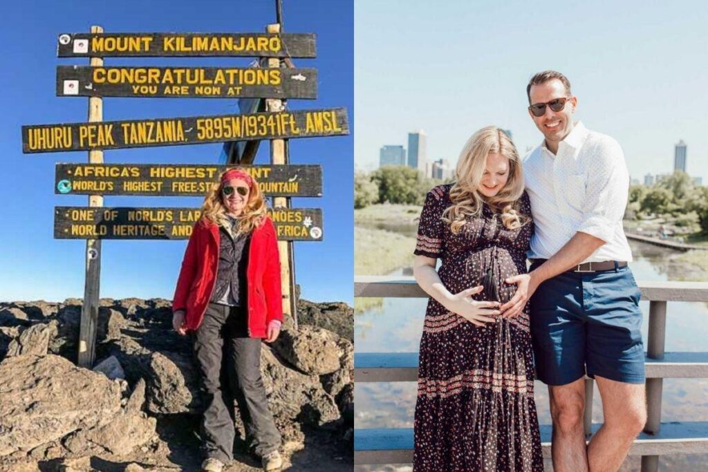 A mãe andou de bicicleta pelas plantações de arroz no Vietnã