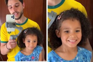 Pai faz vídeo para elevar autoestima da filha que sofria bullying na escola por ter cabelo cacheado